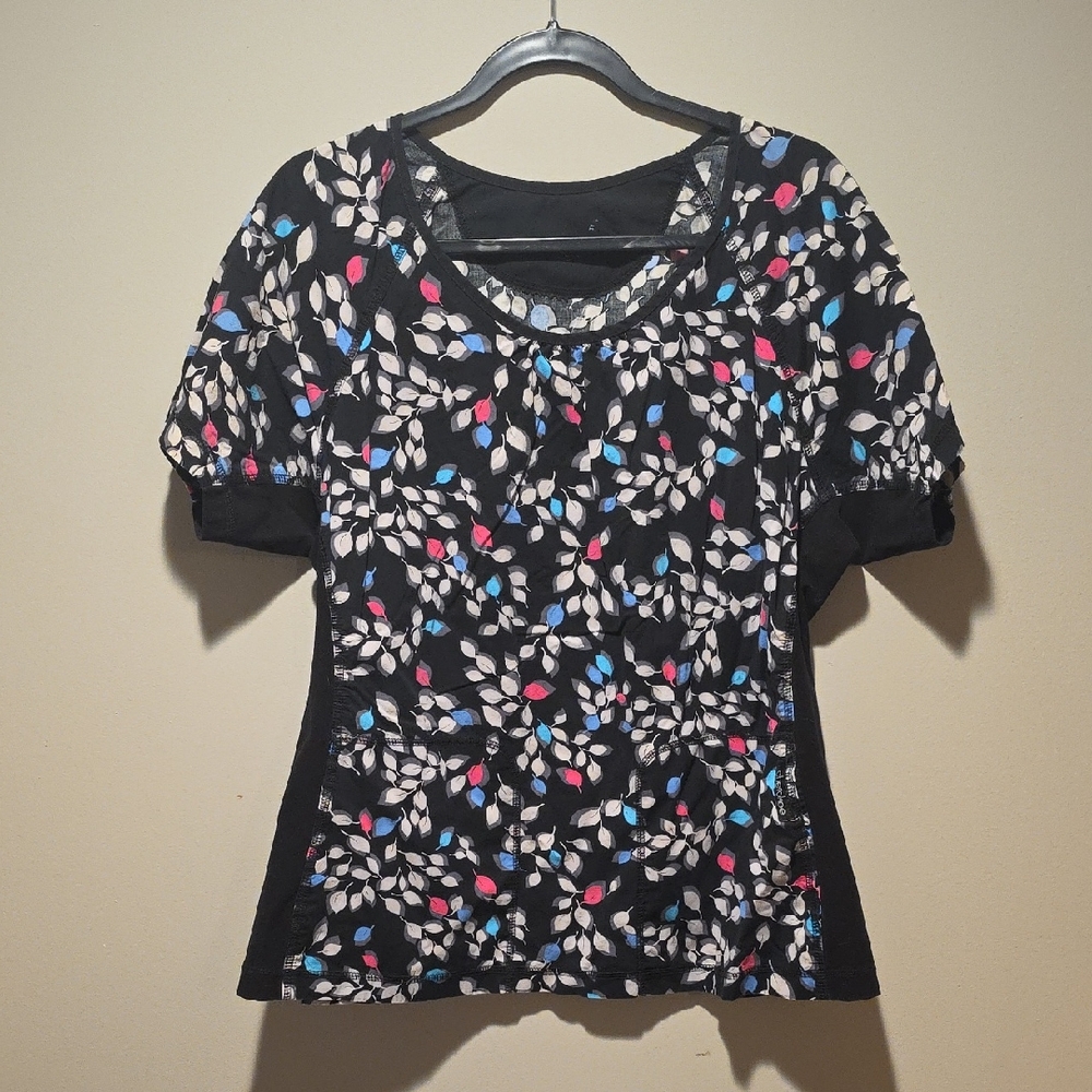Women's Black Floral Scrub Top